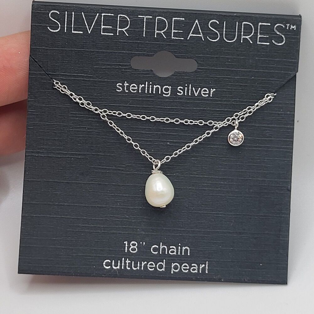 Dainty Minimalist Cutured Pearl Sterling Silver Necklace 18in